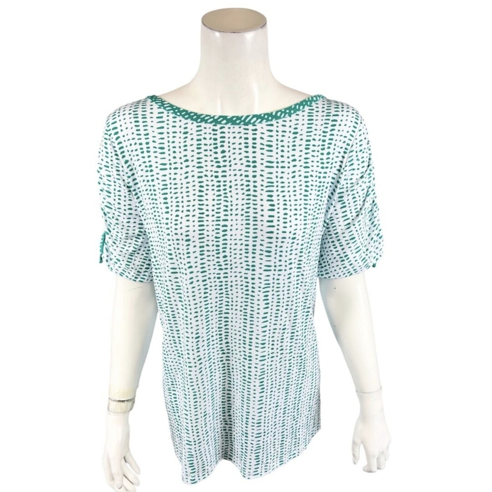 Susan Graver Green Short Sleeve Relaxed‎ Blouse